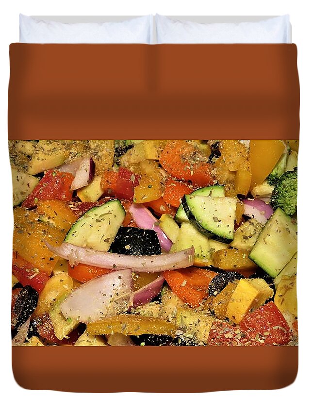 Vegetables Duvet Cover featuring the photograph Fresh Vegetables Ready for Roasting by Linda Stern