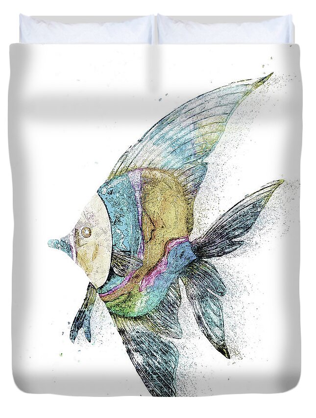Angelfish Duvet Cover featuring the digital art Freshwater Angelfish by Pamela Williams