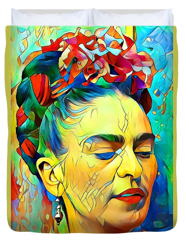 Wingsdomain Duvet Cover featuring the photograph Frida Kahlo In Vibrant Contemporary Colors 20200719v2 by Wingsdomain Art and Photography