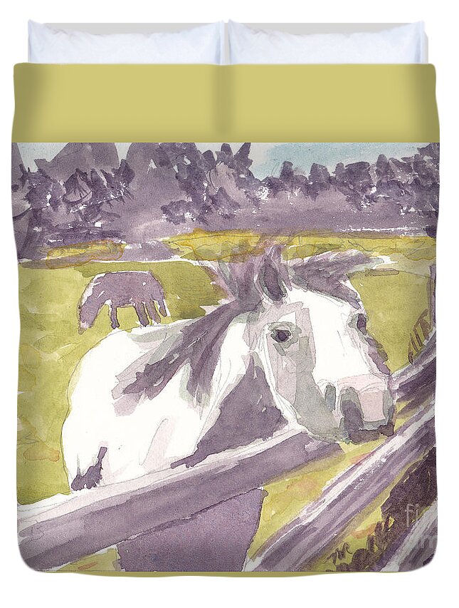Arnold Duvet Cover featuring the painting Friendly Welsh Pony by Maryland Outdoor Life