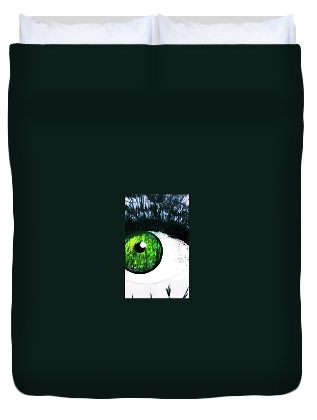 Fright Duvet Cover featuring the painting Frightening Eye by Anna Adams