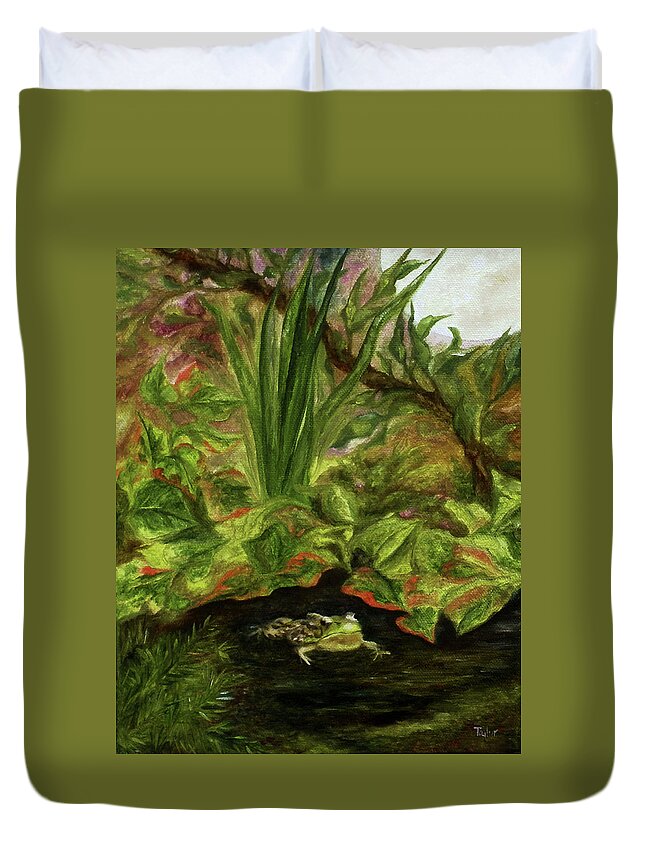 Amphibian Duvet Cover featuring the painting Frog Medicine by FT McKinstry
