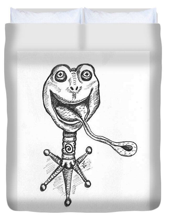 Frog Duvet Cover featuring the drawing Frogstand by Vicki Noble
