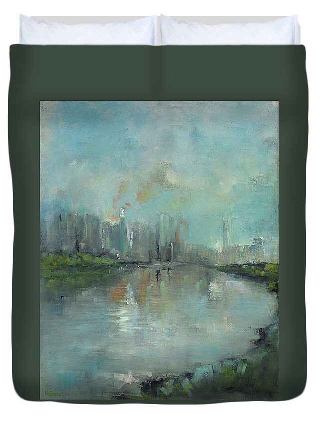 Cityscape Duvet Cover featuring the painting From Kangaroo Point Cliffs by Roger Clarke
