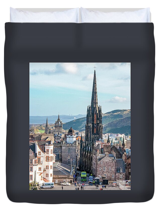 Castle Of Edinburgh Duvet Cover featuring the digital art From the Castle of Edinburgh, Scotland by SnapHappy Photos