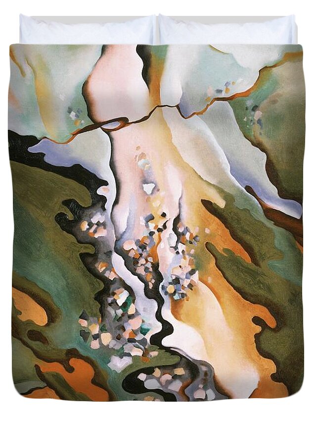 Georgia O'keeffe Duvet Cover featuring the painting From the Lake No 3 - Abstract modernist landscape painting by Georgia O'Keeffe