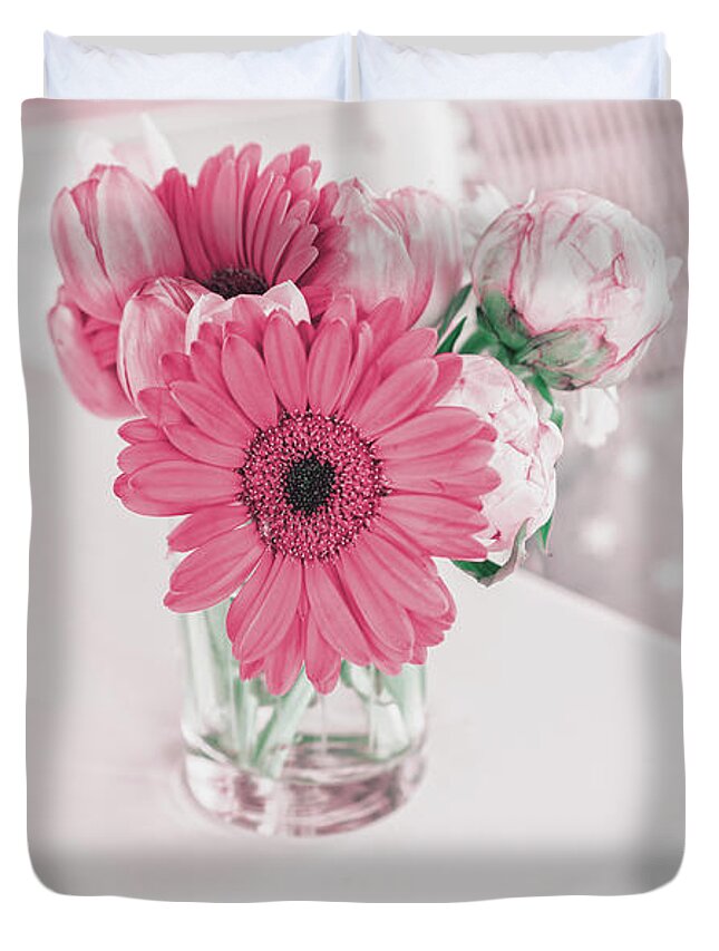 Gerbera Daisy Duvet Cover featuring the photograph Front Porch Flowers 1 by Marianne Campolongo