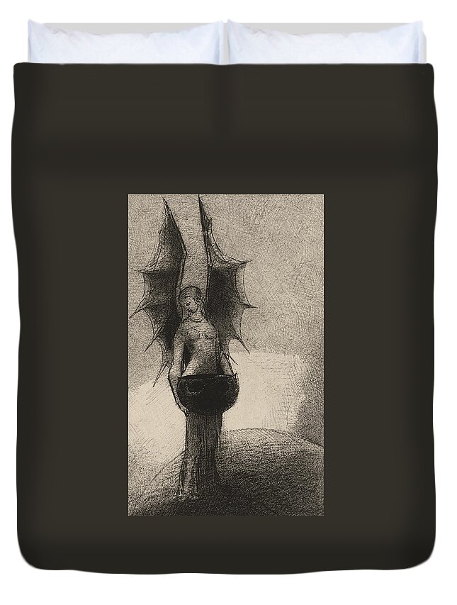 19th Century Duvet Cover featuring the relief Frontispiece from Iwan Gilkin's Tenebres by Odilon Redon