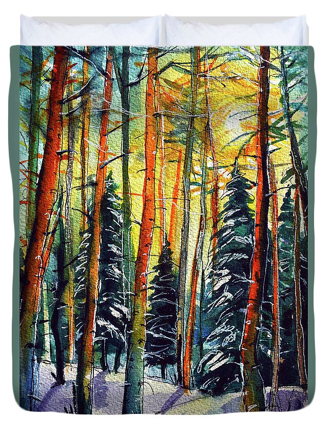 Frosted Forest Duvet Cover featuring the painting FROSTED FOREST watercolor painting Mona Edulesco by Mona Edulesco