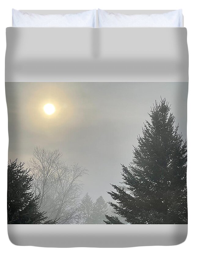 Sunrise Duvet Cover featuring the mixed media Frosty Morning by Moira Law