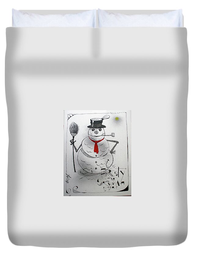 Snowman Duvet Cover featuring the drawing Frosty the Snowman by Phil Mckenney