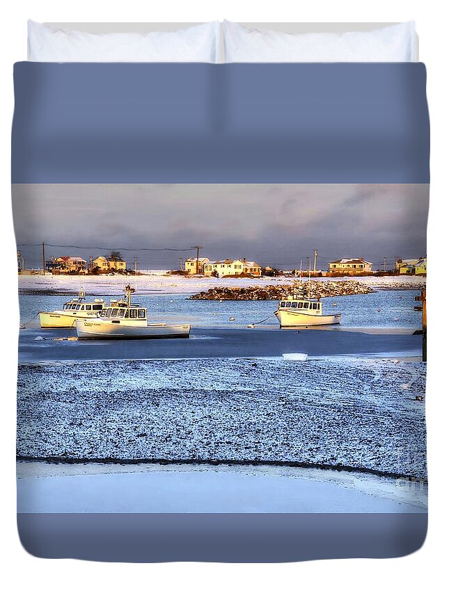Rye Harbor Duvet Cover featuring the photograph Frozen Harbor by Steve Brown