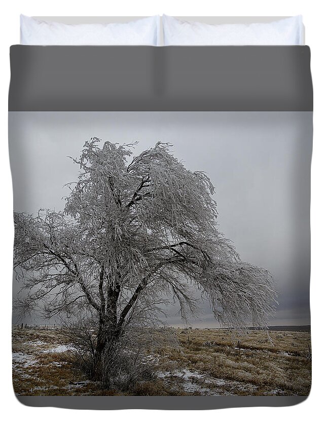 Frozen Duvet Cover featuring the photograph Frozen Tree by Steve Templeton