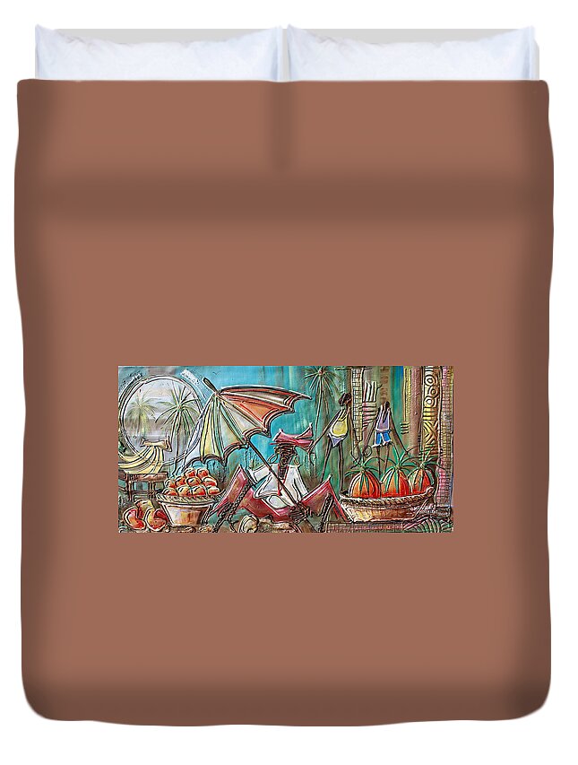 Africa Duvet Cover featuring the painting Fruit Seller by Paul Gbolade Omidiran