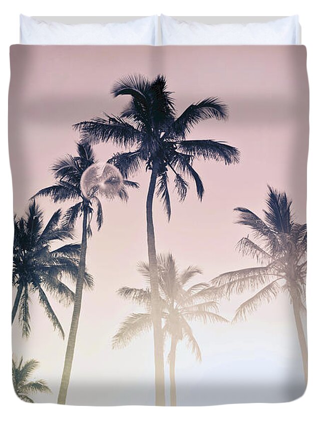 Skyward Palm Trees Duvet Cover featuring the photograph Fuchsia Palms_05 by Az Jackson