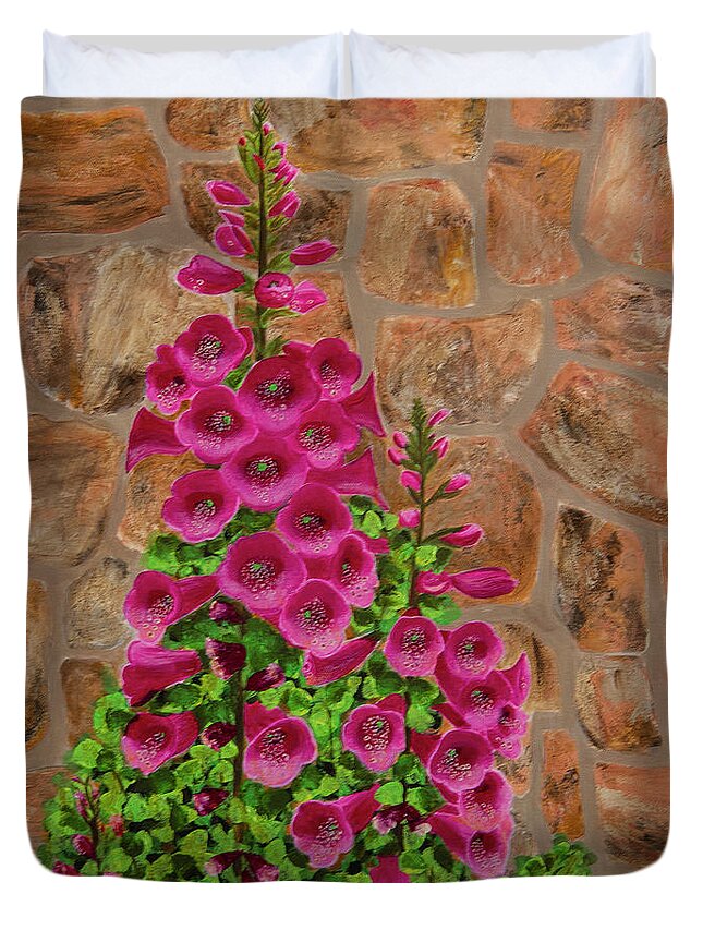 Flower Duvet Cover featuring the painting Fuchsia Profusion by Donna Manaraze