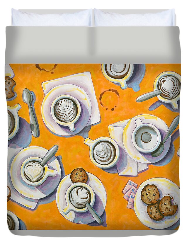 Coffee Art Duvet Cover featuring the painting Fueling Up by Amy Giacomelli