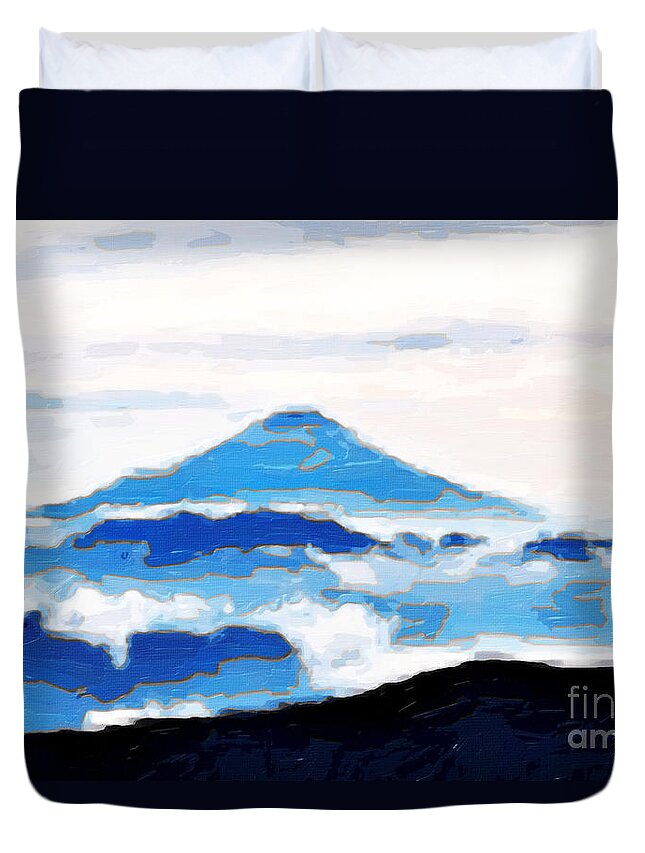 Abstract Duvet Cover featuring the digital art Fuji with Clouds Abstract by Chris Armytage