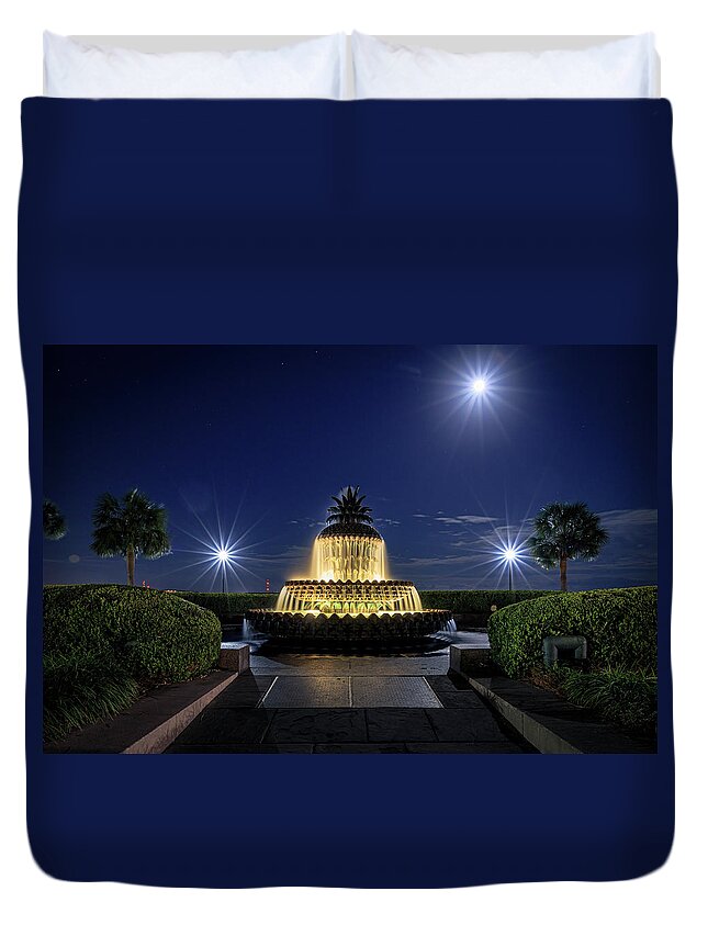 Pineapple Duvet Cover featuring the photograph Full Moon Fountain by SC Shank