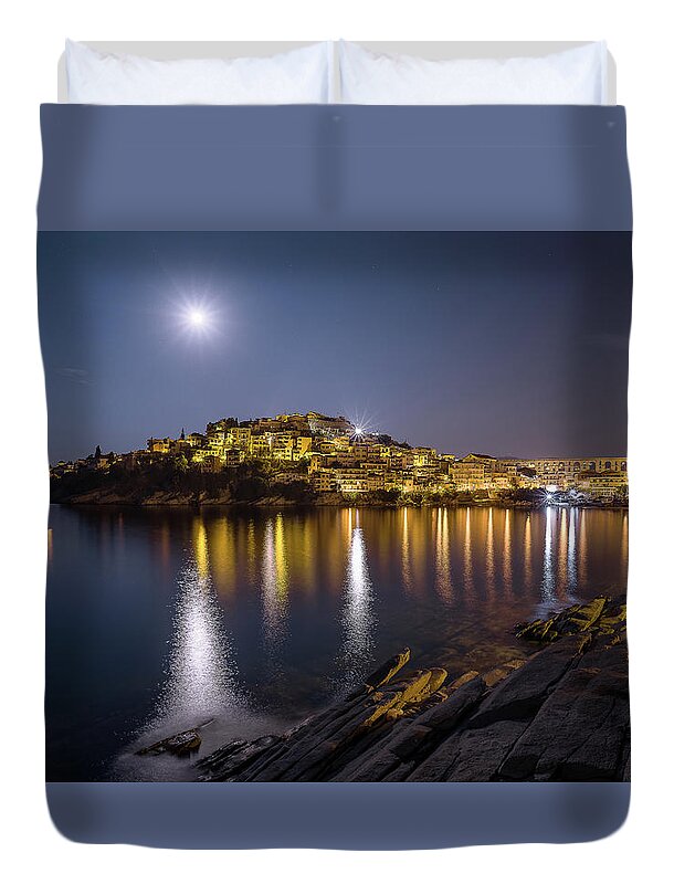 Kavala Duvet Cover featuring the photograph Full Moon Magic III by Elias Pentikis