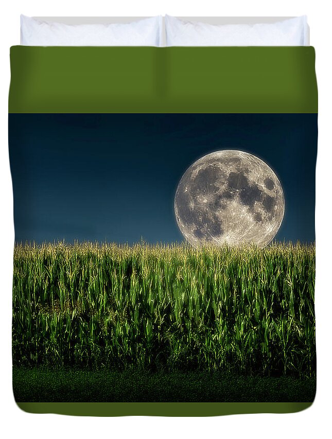 Full Moon Duvet Cover featuring the photograph Full Moon over cornfield by Wolfgang Stocker