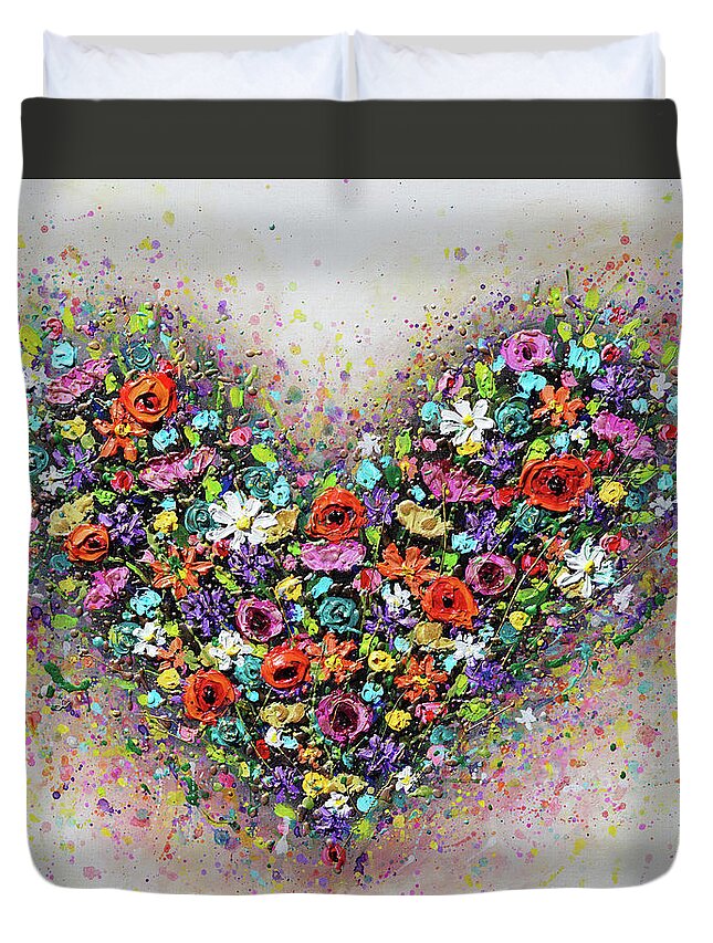 Heart Duvet Cover featuring the painting Full of Love by Amanda Dagg