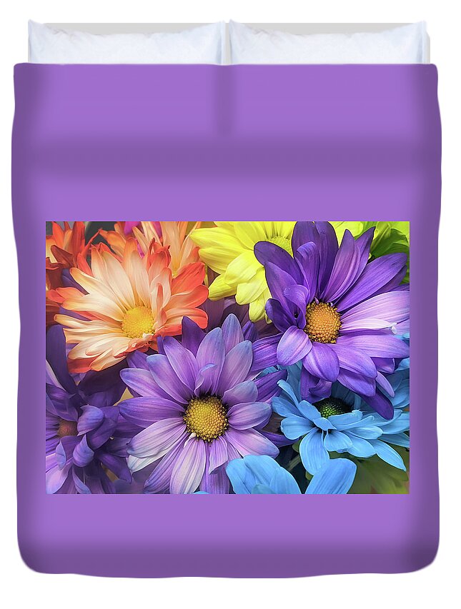 Fun Flowers Duvet Cover featuring the photograph Fun Colorful Daisies by Michelle Wittensoldner