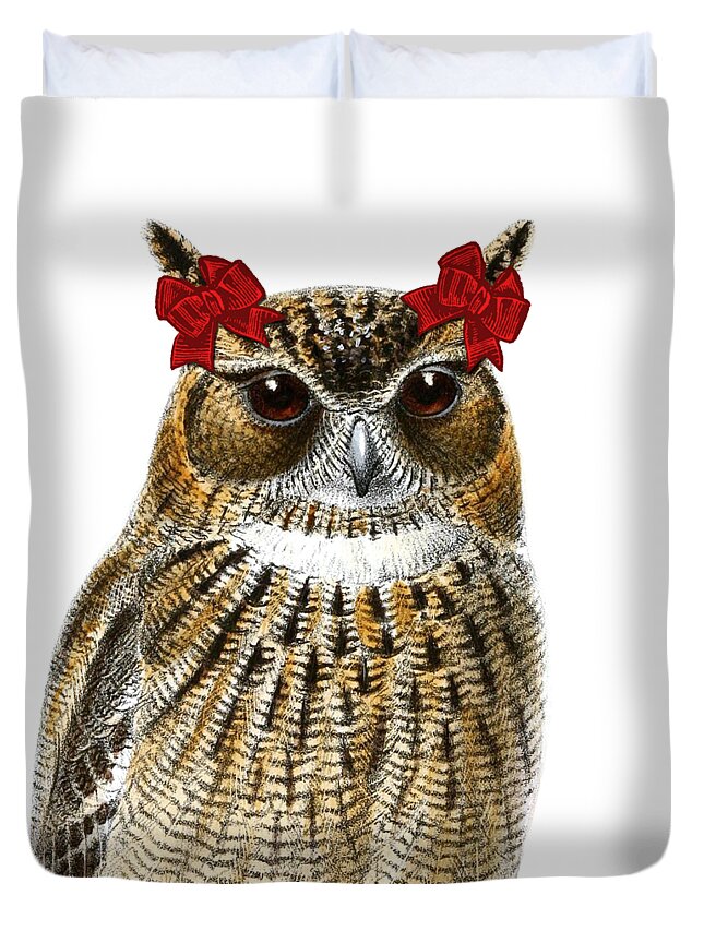 Owl Duvet Cover featuring the digital art Funny Owl Girl by Madame Memento