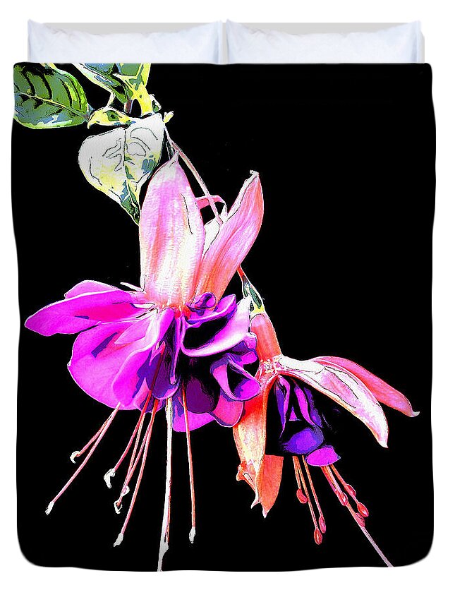 Flowers Duvet Cover featuring the mixed media Fuschia by Pennie McCracken