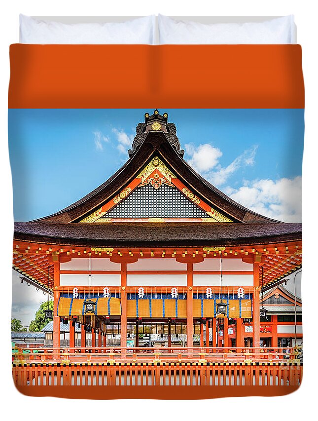 Shrine Duvet Cover featuring the photograph Gai-Haiden, Fushimi Inari-Taisha shrine, Kyoto #2 by Lyl Dil Creations