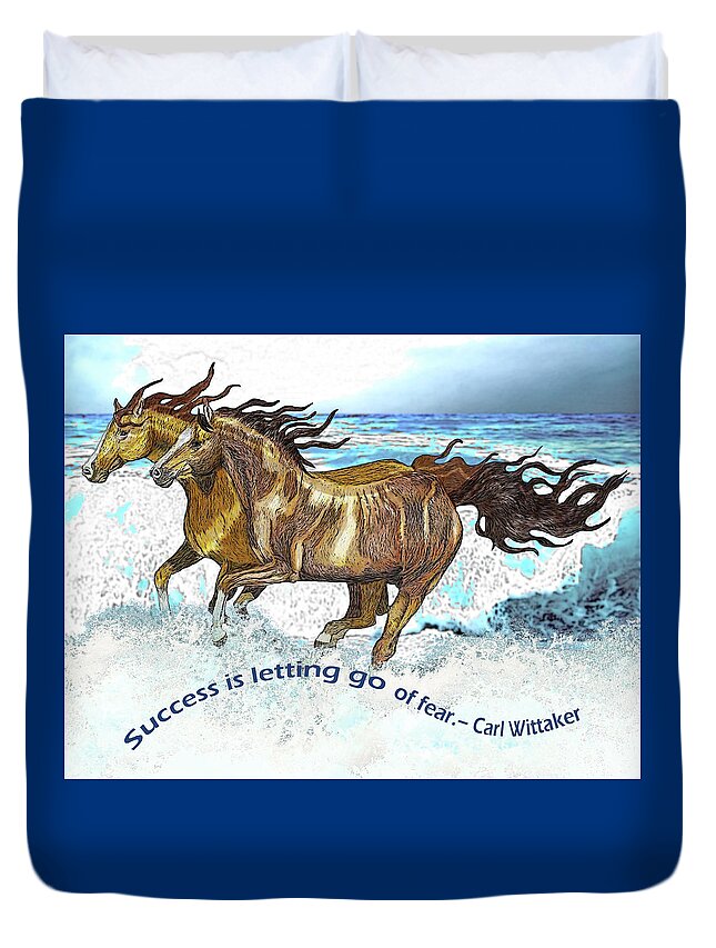 Water Duvet Cover featuring the mixed media Galloping in Water by Equus Artisan