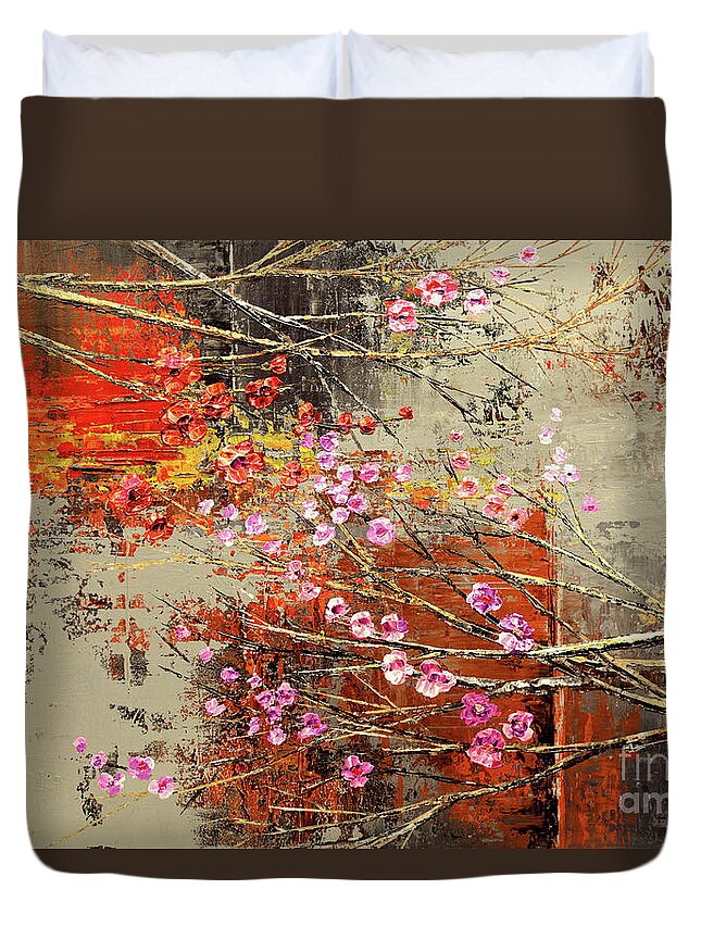 Floral Duvet Cover featuring the painting Garage Band Afterparty by Tatiana Iliina