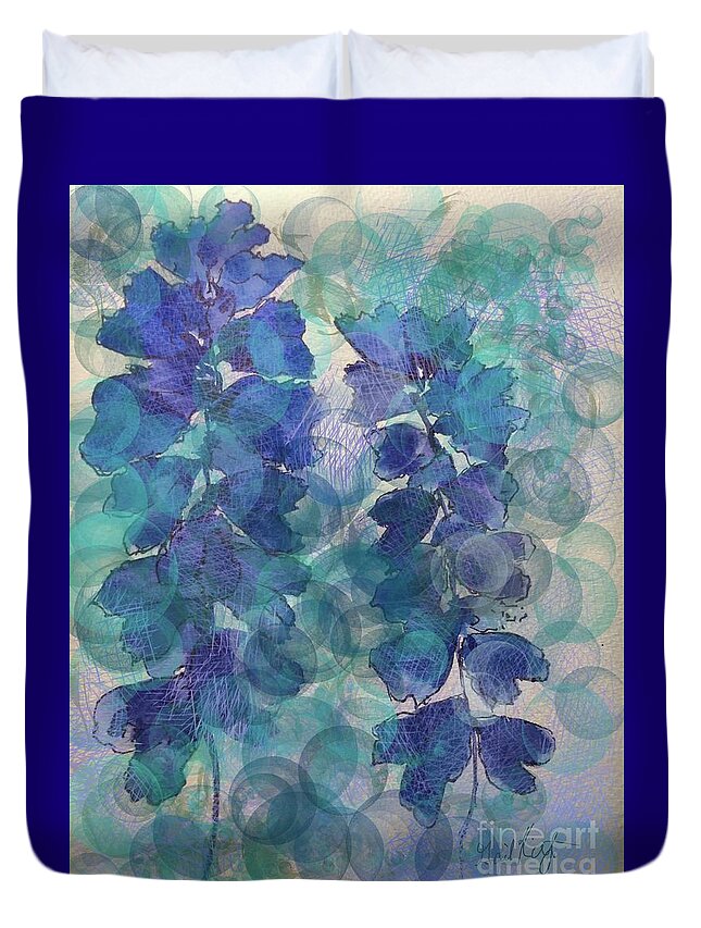 Floral Flowers Garden Blue Aqua Duvet Cover featuring the digital art Garden Blues by Gail Kirtz