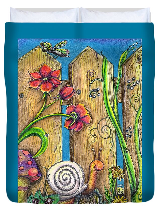 Garden Duvet Cover featuring the drawing Garden Fence by Vicki Noble
