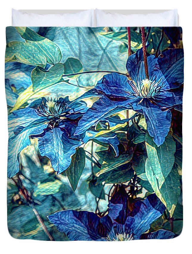 Clematis Duvet Cover featuring the photograph Garden Flowers in Blues by Debra and Dave Vanderlaan