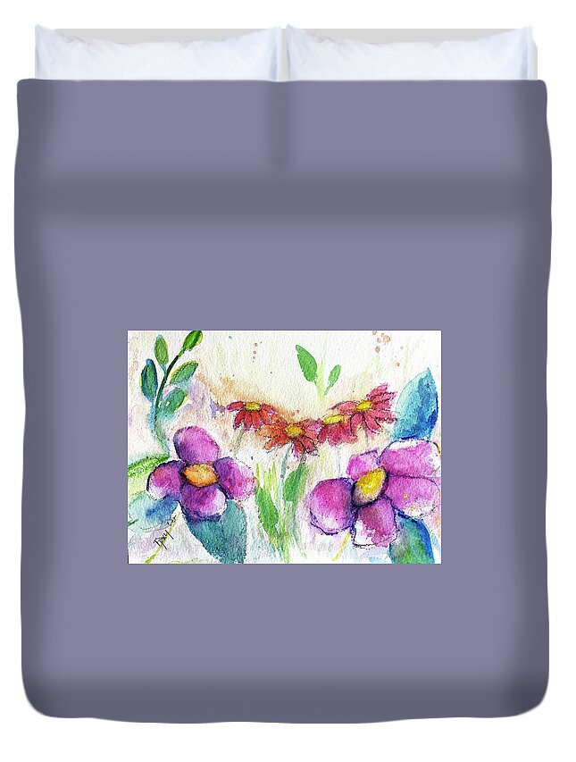 Garden Duvet Cover featuring the painting Garden Flowers by Roxy Rich