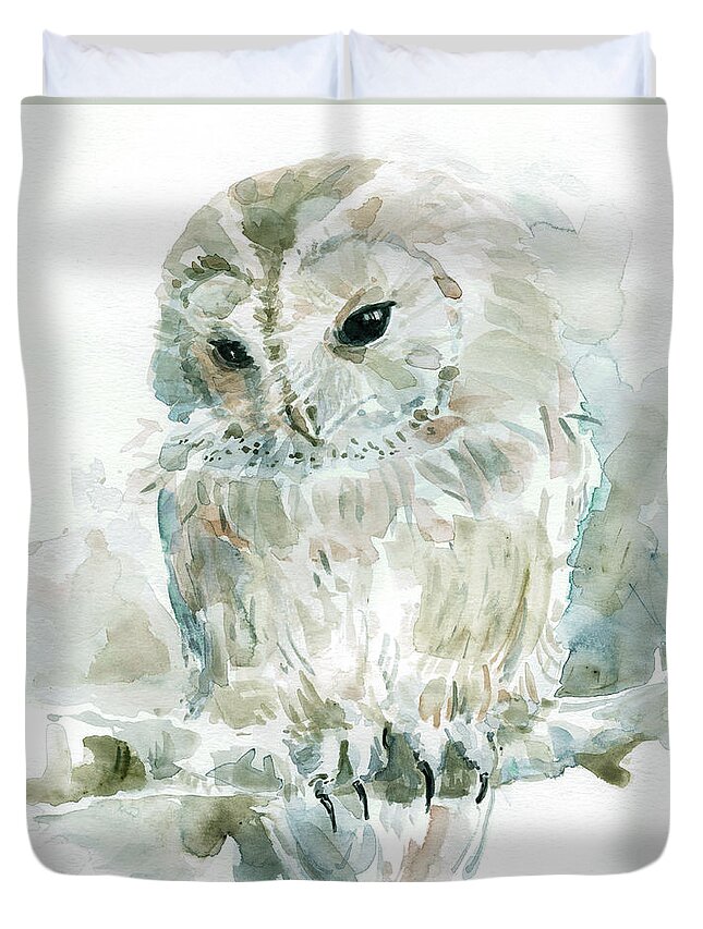 #faatoppicks Duvet Cover featuring the painting Garden Friends Owl by Carol Robinson