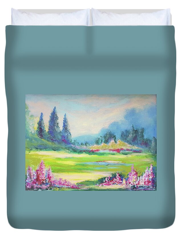 Landscape Duvet Cover featuring the painting Garden Impressions II by Petra Burgmann