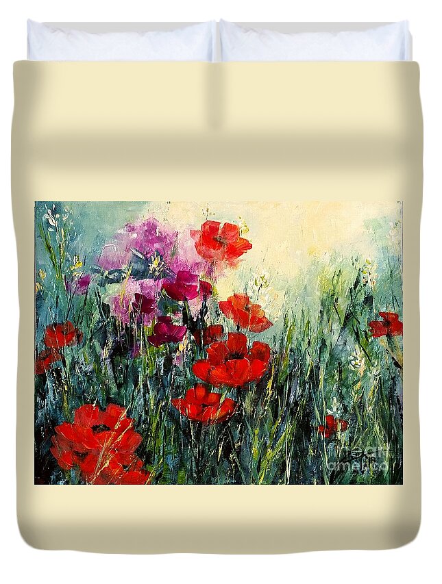 Poppy Duvet Cover featuring the painting Garden Melody by Zan Savage