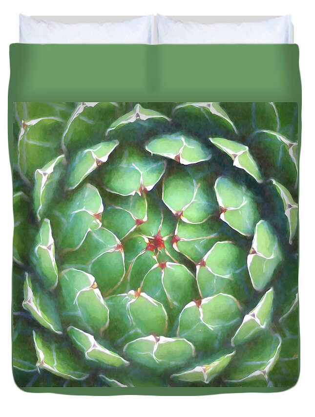 Watercolor Duvet Cover featuring the photograph Garden Succulent Botanicals III Watercolors by Debra and Dave Vanderlaan