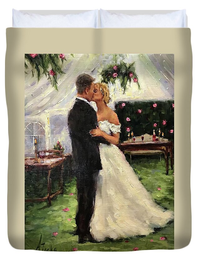 Wedding Duvet Cover featuring the painting Garden Wedding by Ashlee Trcka
