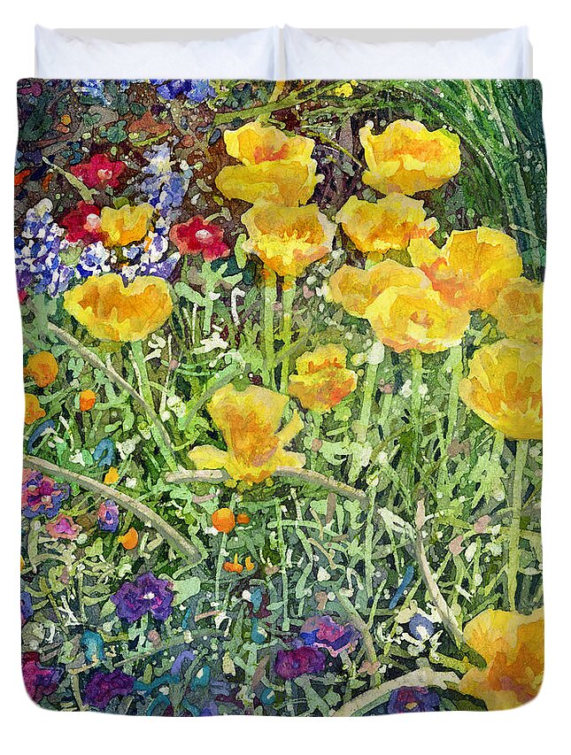 Garden Duvet Cover featuring the painting Gardener's Delight-Yellow Flowers by Hailey E Herrera