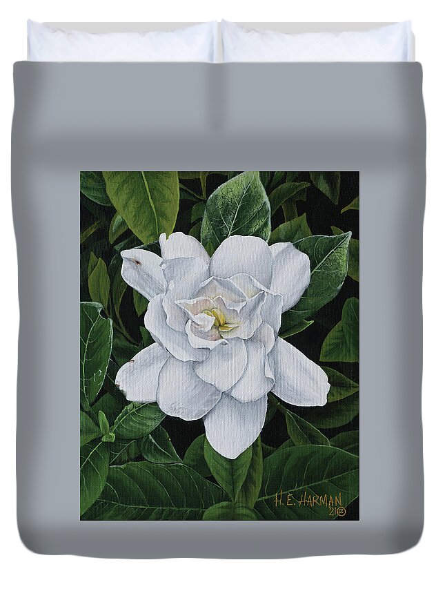 Gardenia Duvet Cover featuring the painting Gardenia by Heather E Harman