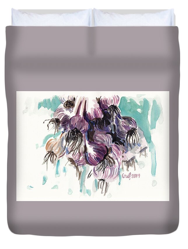 Garlic Duvet Cover featuring the painting Garlic Flowers by George Cret