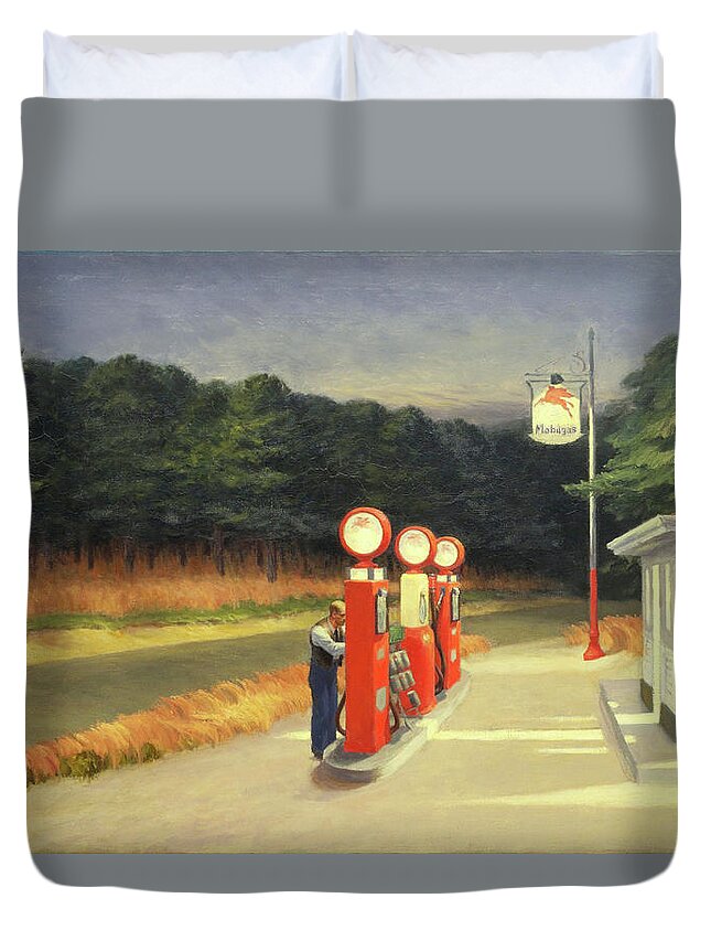 Gas Pumps Duvet Cover featuring the painting Gas 1940 by Edward Hopper