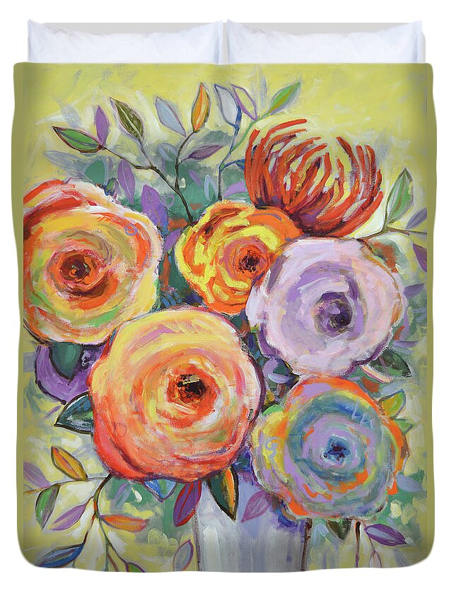 Flowers Duvet Cover featuring the painting Gathered Blooms by Amy Giacomelli