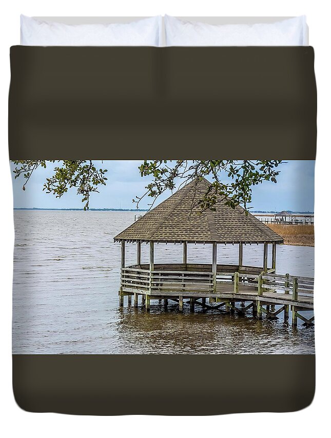 Water Duvet Cover featuring the photograph Gazebo On Water by Rick Nelson