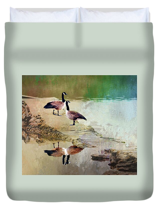 Geese Duvet Cover featuring the digital art Geese by Linda Cox