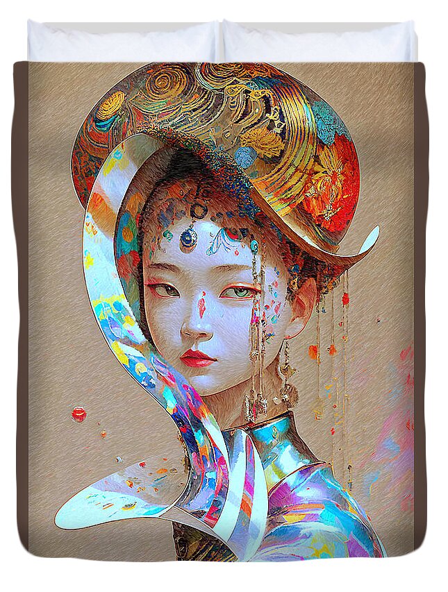 Portraits Duvet Cover featuring the digital art Geisha Concept by Rafael Salazar