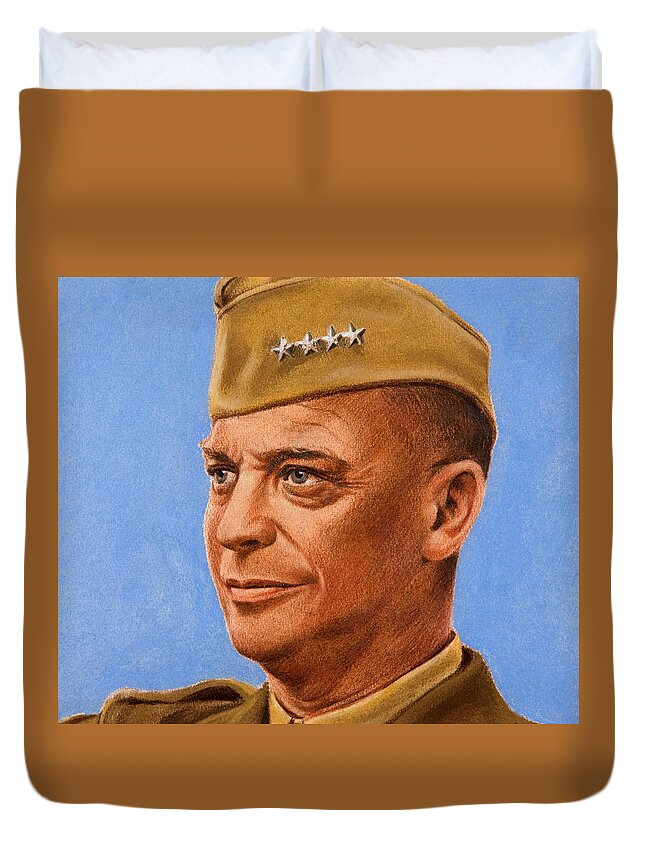 Dwight Eisenhower Duvet Cover featuring the painting General Dwight Eisenhower Portrait - William Timym by War Is Hell Store